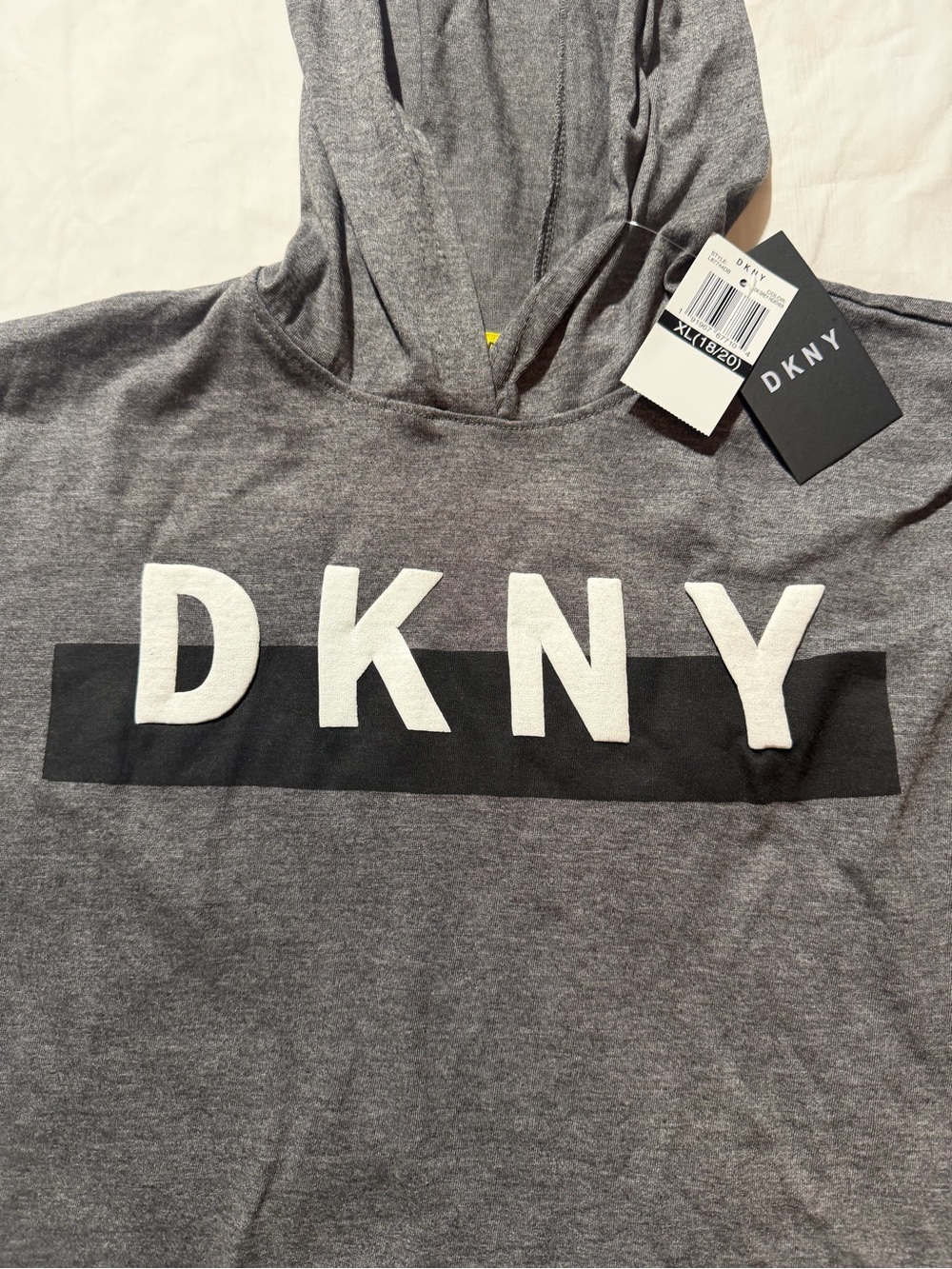 DKNY Boys Hooded Long Sleeve Logo Tee Gray XL (18/20) - Picture 2 of 5